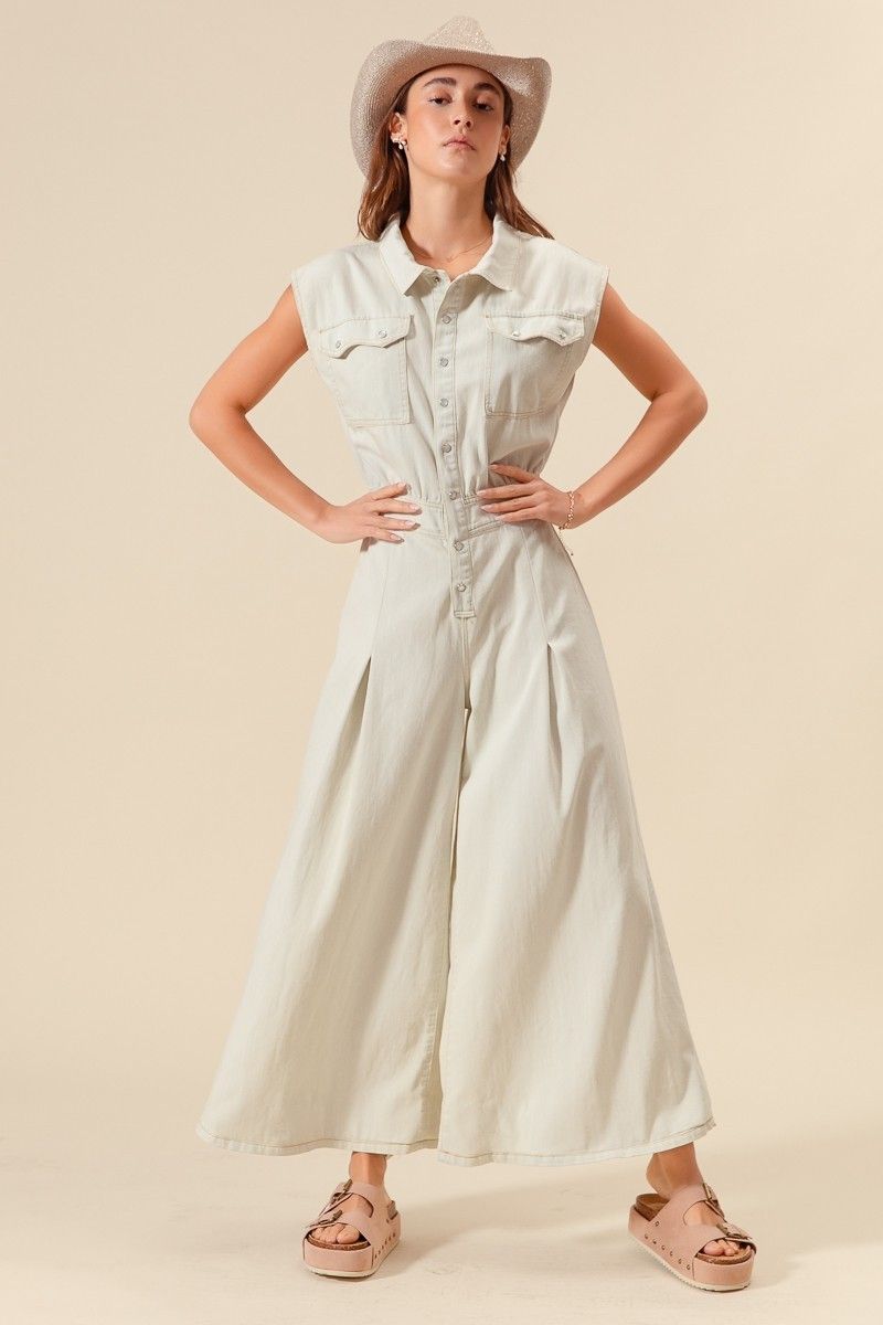 WIDE LEG DENIM JUMPSUIT