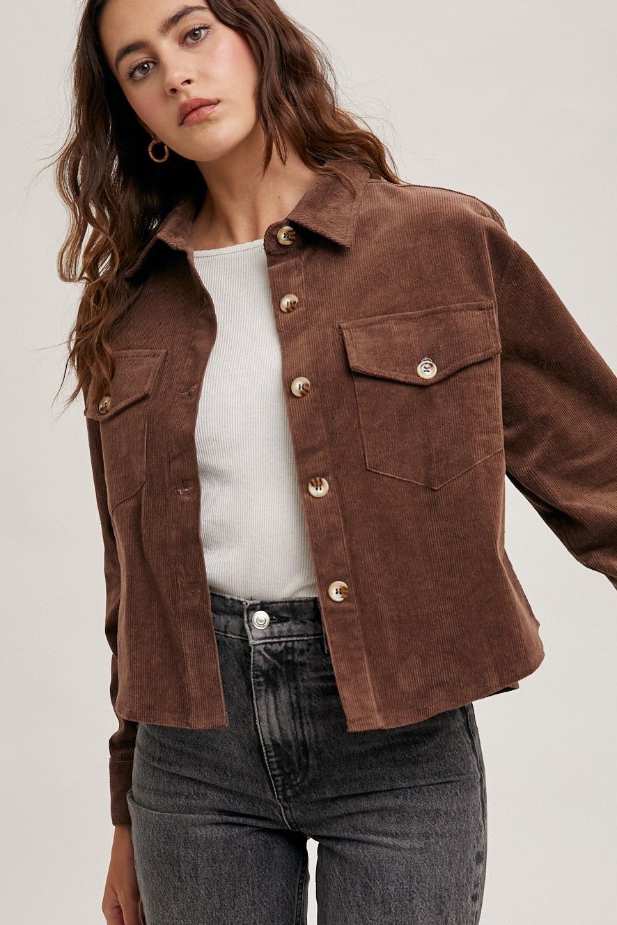 CORDUROY CROPPED BUTTON DOWN SHIRT JACKET