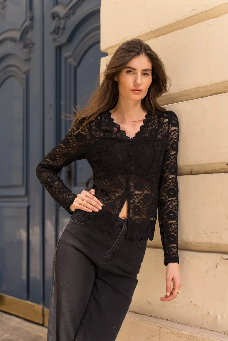 Floral Lace Top with Buttons
