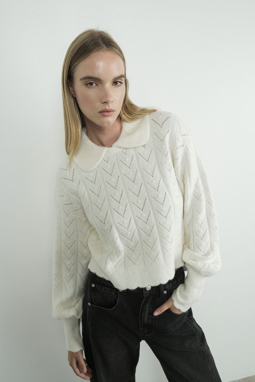 SCALLOP EDGE POINTELLE SWEATER