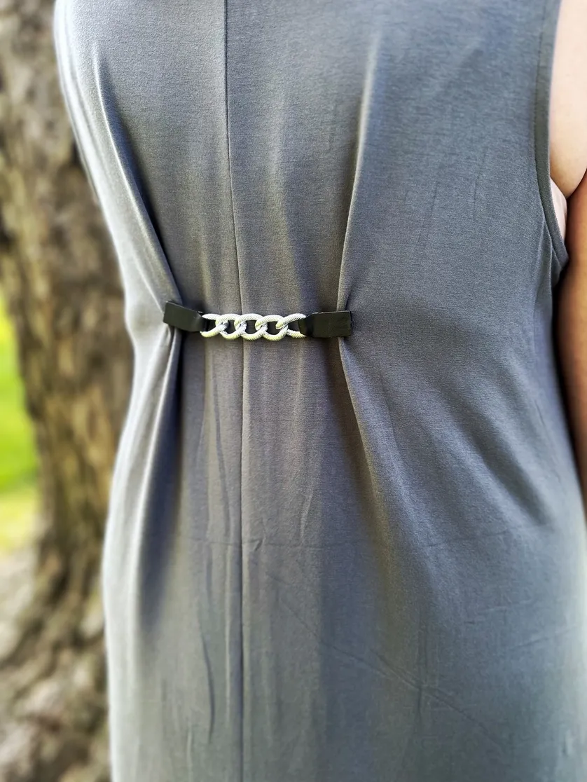 Silver Chain &amp; Black Leather Dress &amp; Cardigan Cinch Clip