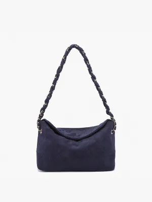 Dominique Faux Suede Quilted Shoulder Bag w/ Braided Chain