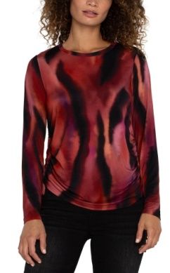 Long Sleeve Crew Neck Knit Top w/Side Ties