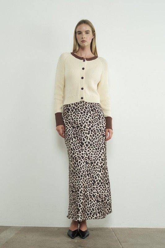 LEOPARD SATIN EFFECT MIDI SKIRT