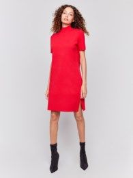 Mock-Neck Short-Sleeve Sweater Dress