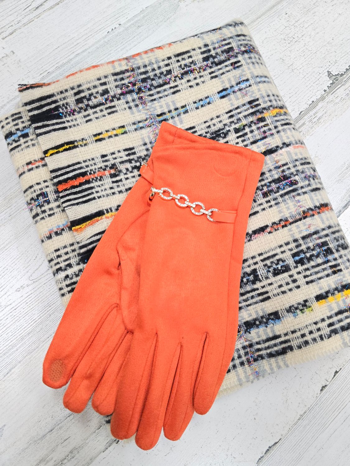 ORANGE SPARKLE SCARF &amp; GLOVE SET