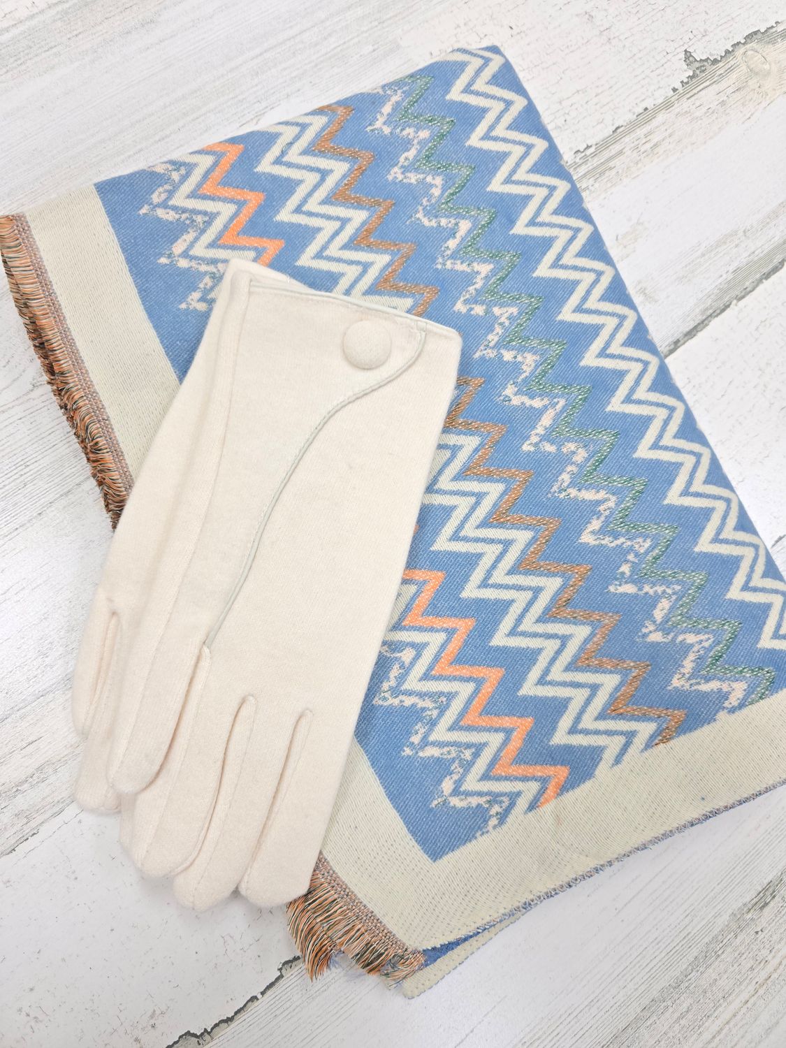 BLUE &amp; ORANGE ZIG ZAG SCARF &amp; GLOVE SET