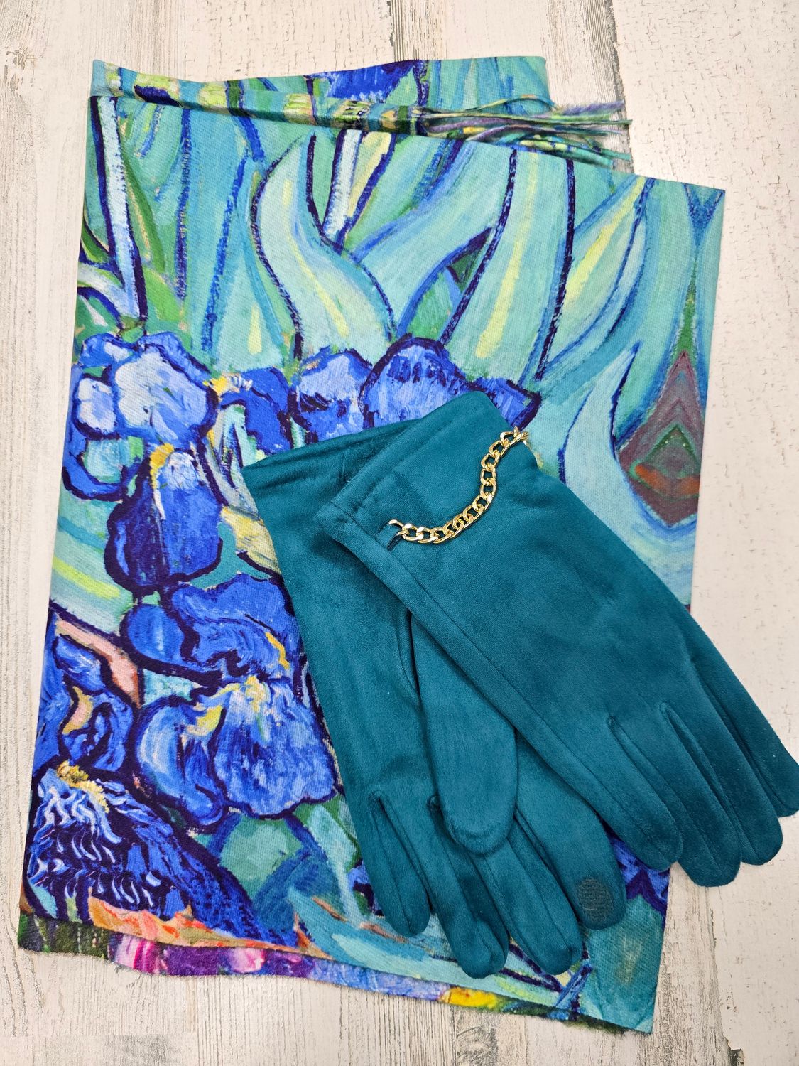 IRIS REVERSIBLE SCARF &amp; TEAL GLOVE SET