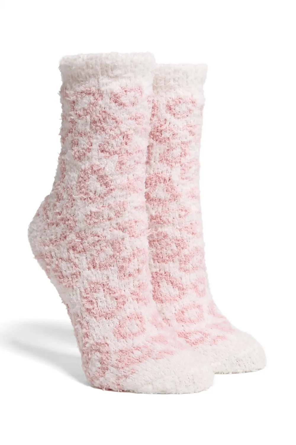 PLUSH LEOPARD MINI-CREW SOCKS, Size: PINK