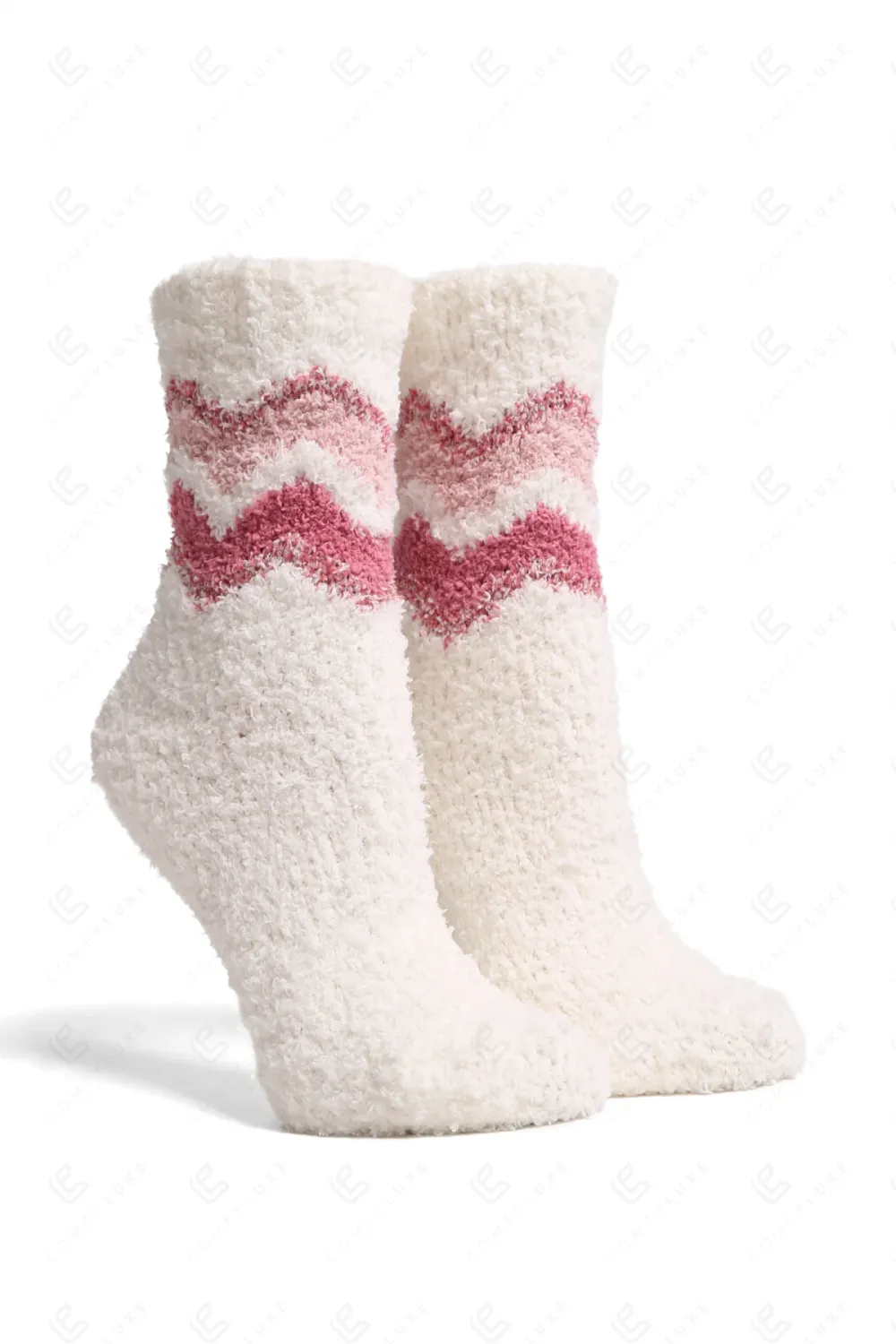 PLUSH CHEVRON MINI-CREW SOCKS, Color: WHITE