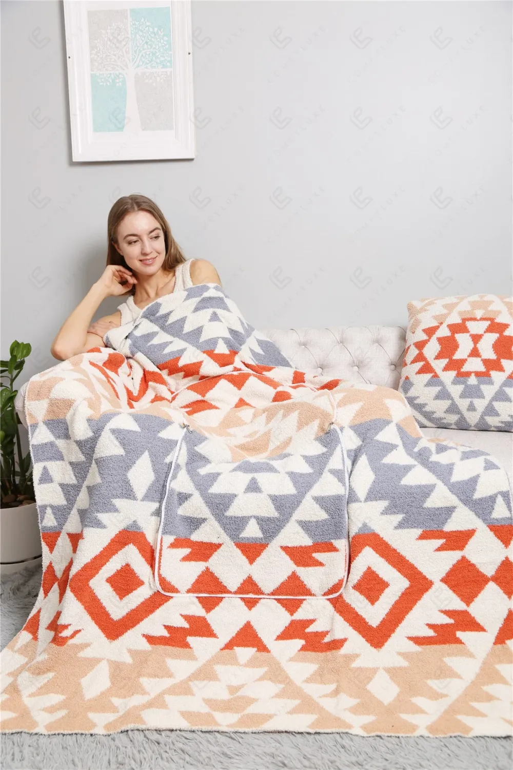 PLUSH TRIBAL 2IN1 THROW BLANKET &amp; PILLOW