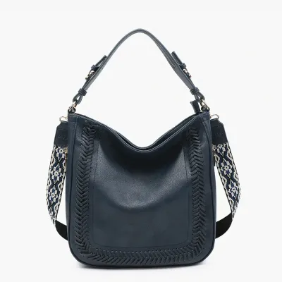 Aris Small Whipstitch Hobo w/ Guitar Strap, Color: Navy