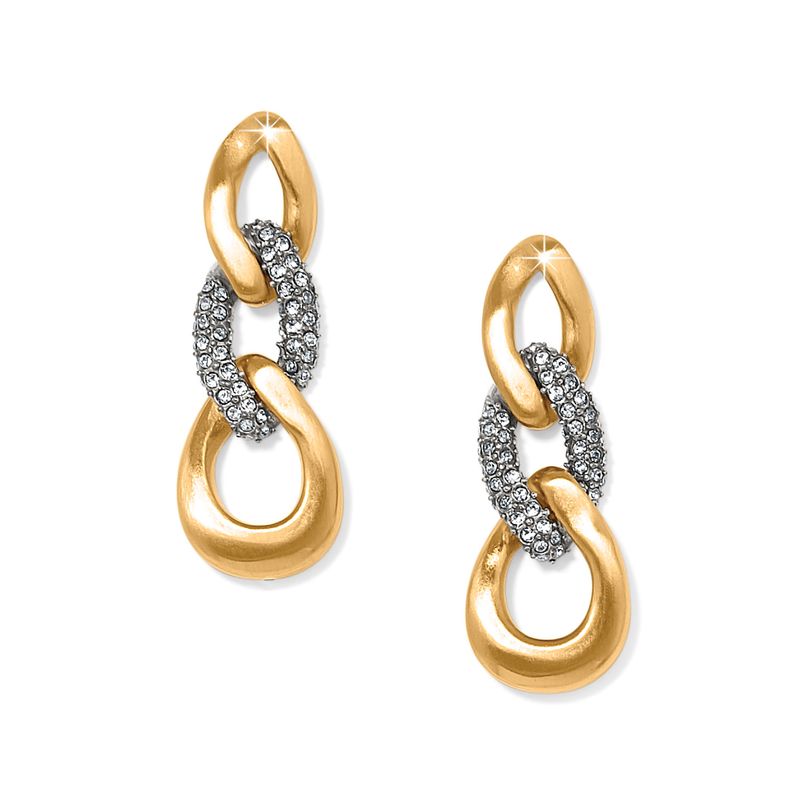 Cleo Pave Link Post Drop Earrings-Gold