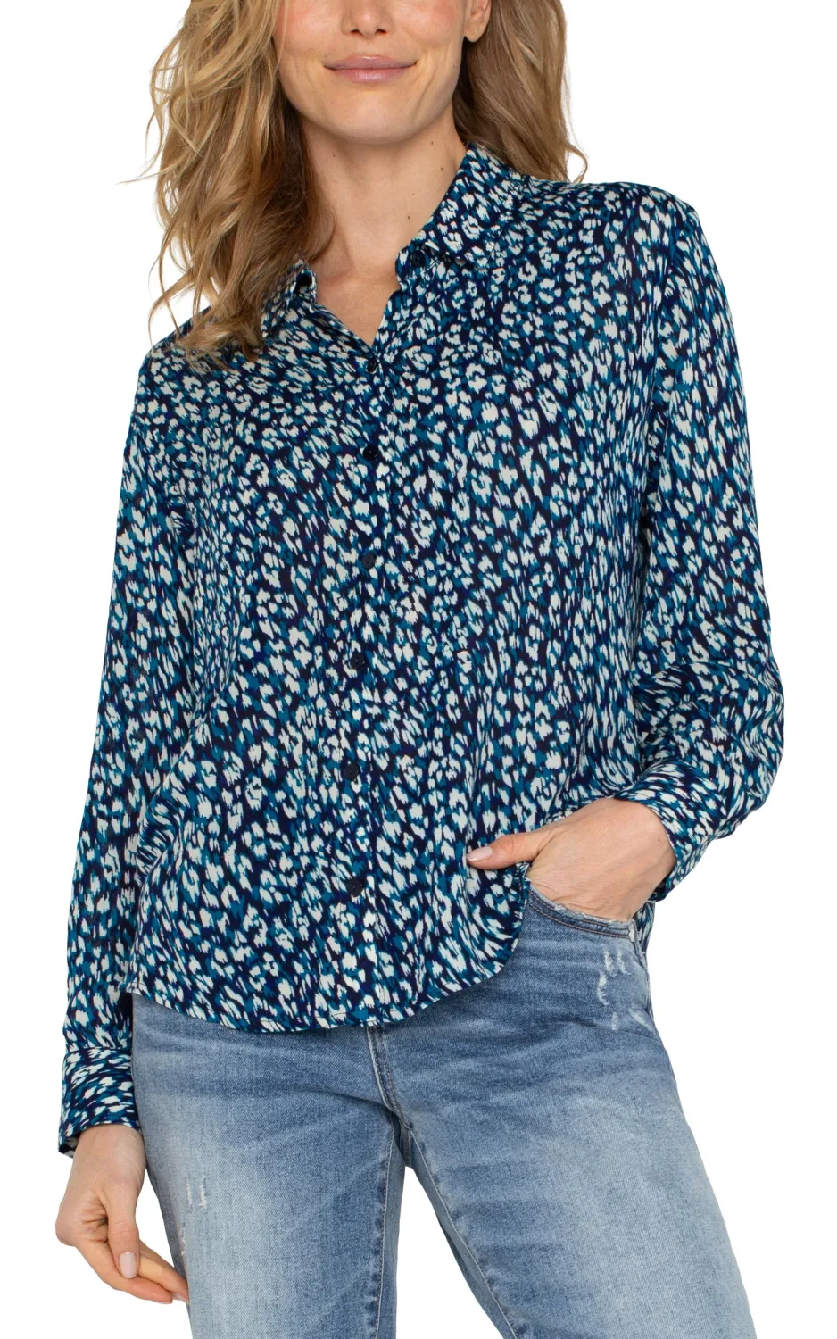 Long Sleeve Button Front Woven Shirt