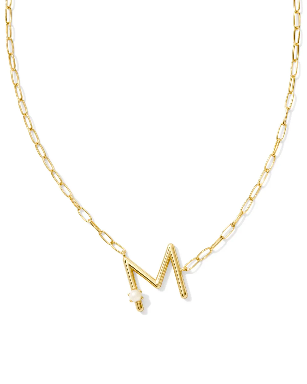 Pearl Letter M Short Pendant Necklace-Gold