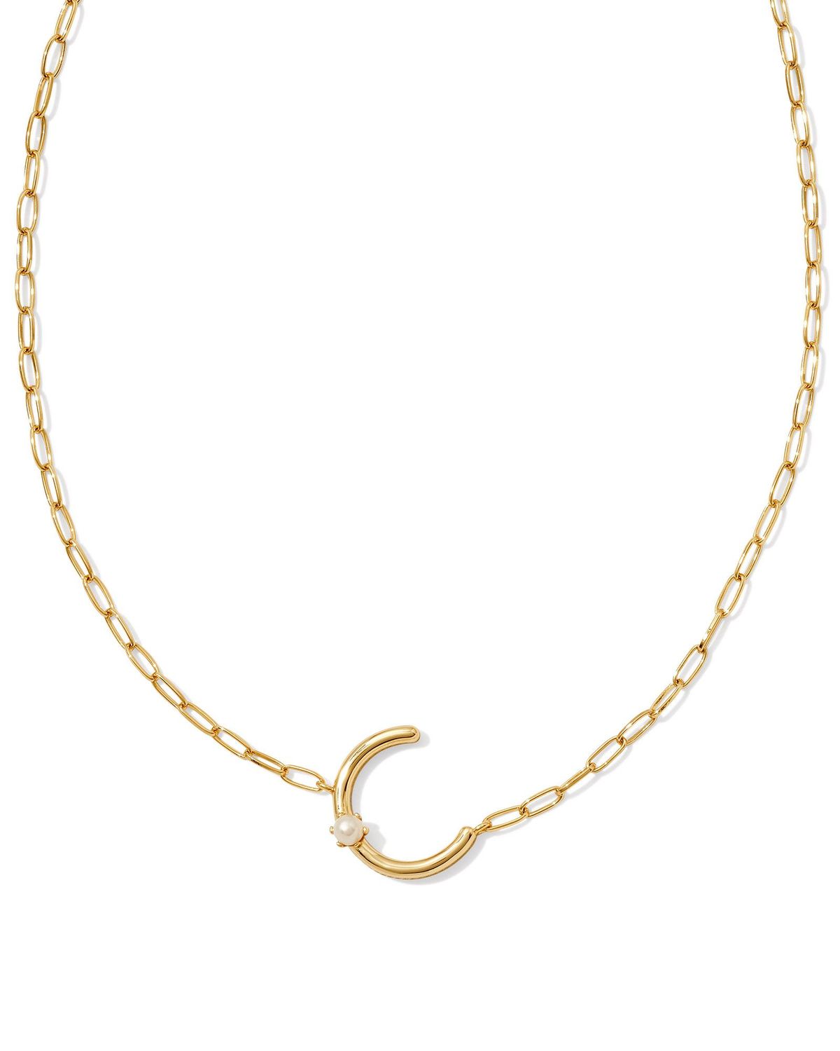 Pearl Letter C Short Pendant Necklace-Gold