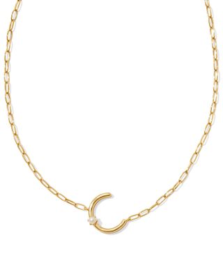 Pearl Letter C Short Pendant Necklace-Gold