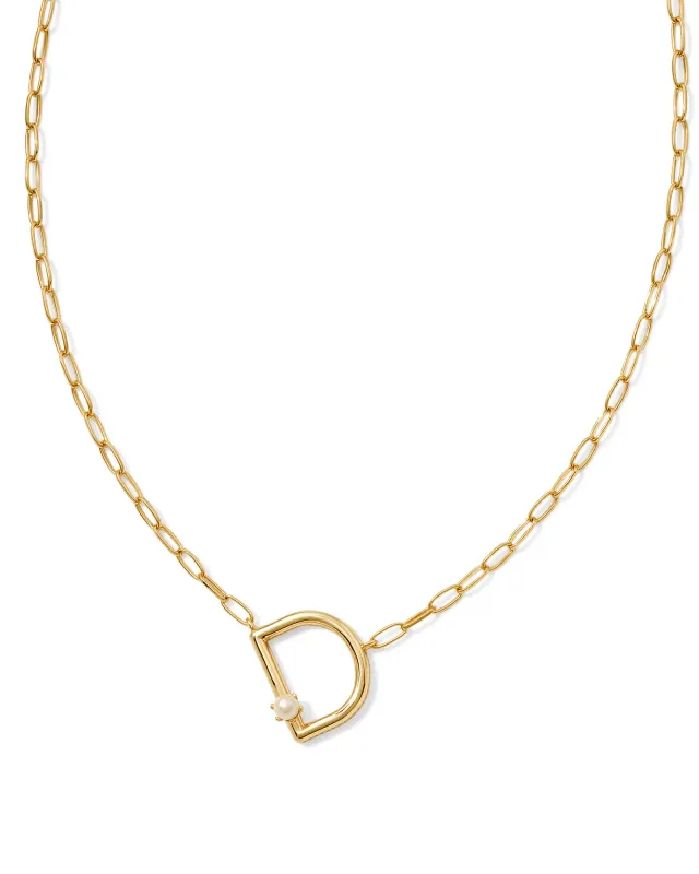 Pearl Letter D Short Pendant Necklace-Gold