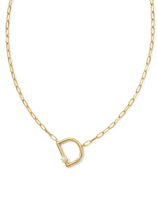 Pearl Letter D Short Pendant Necklace-Gold