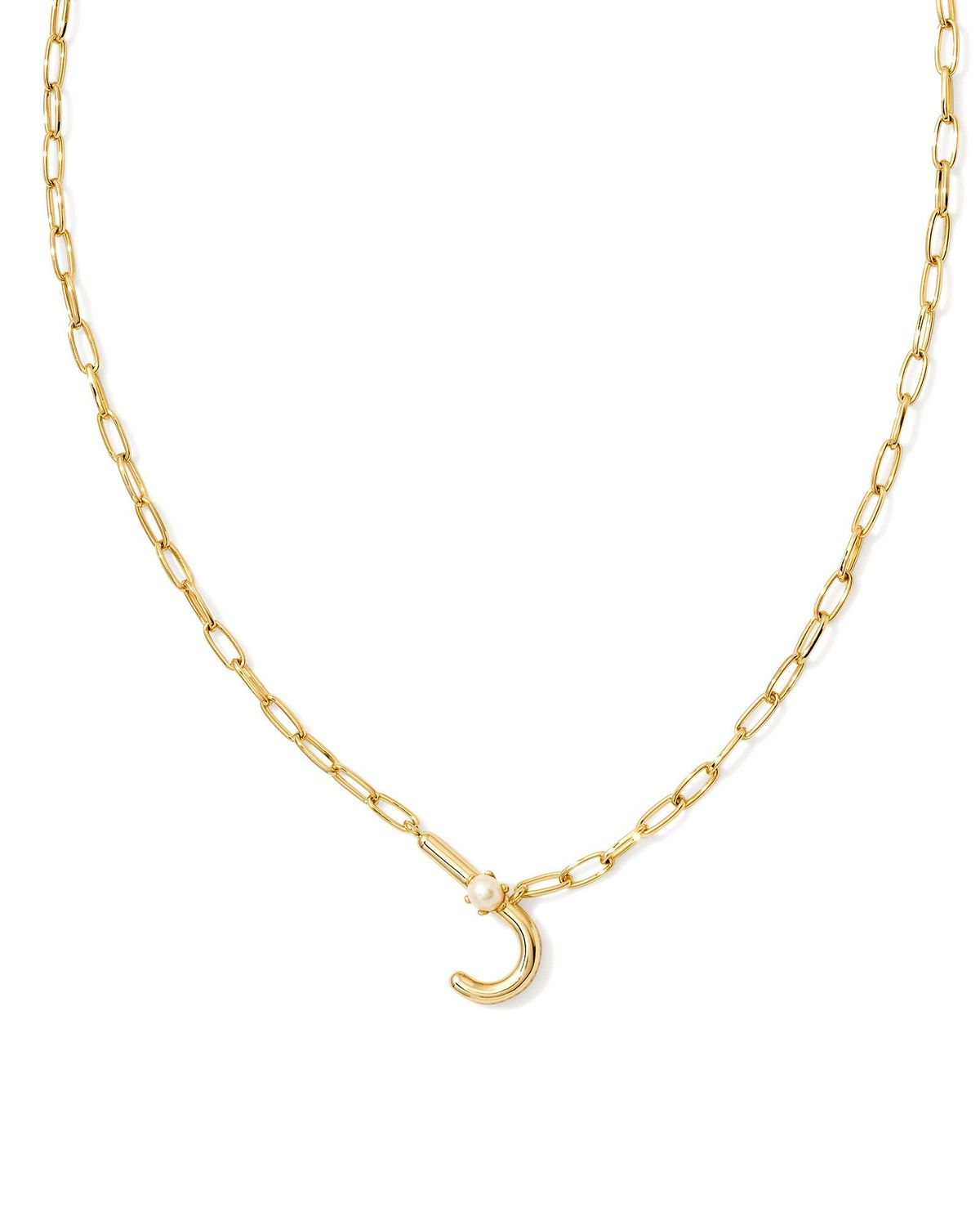 Pearl Letter J Short Pendant Necklace-Gold