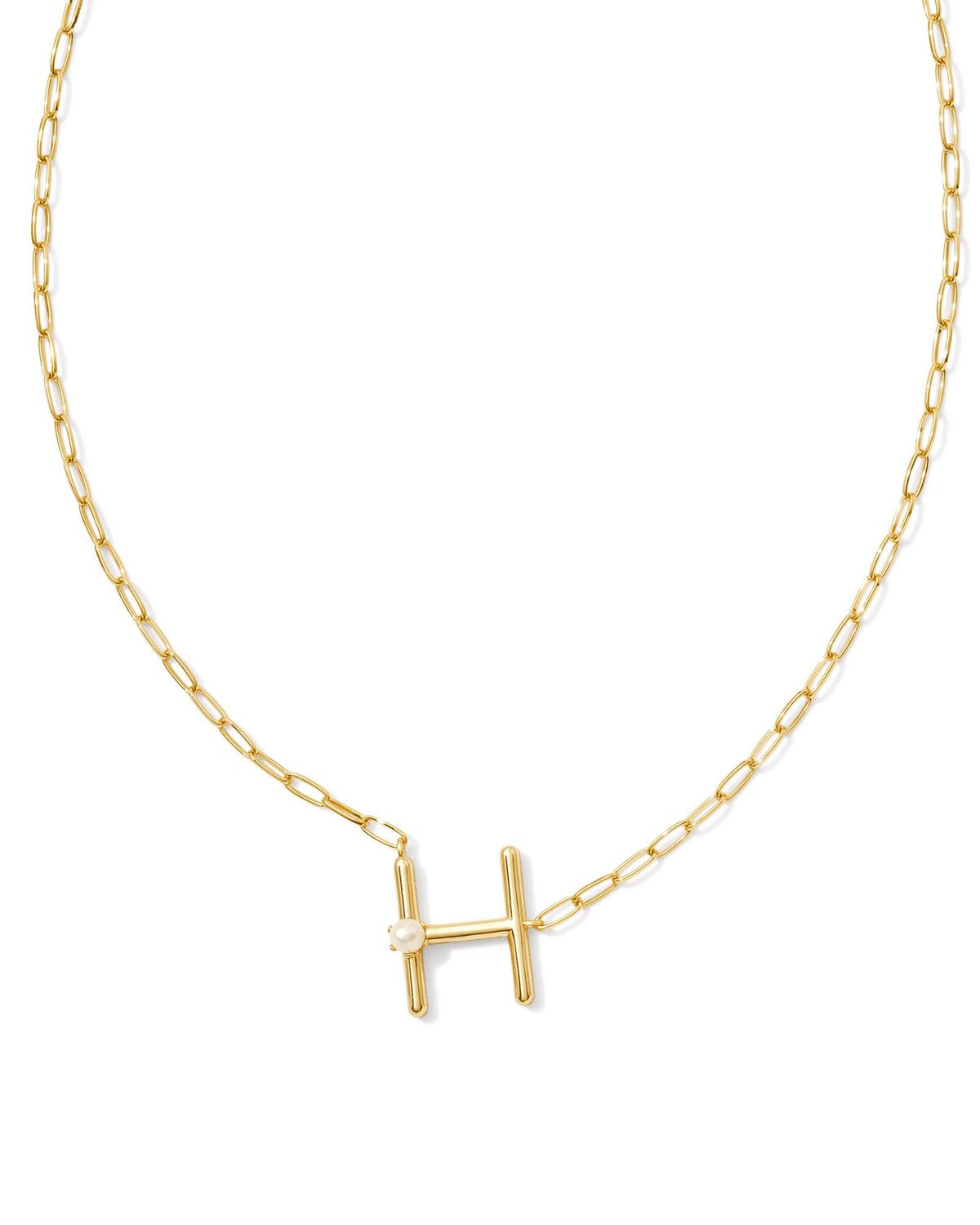 Pearl Letter H Short Pendant Necklace-Gold