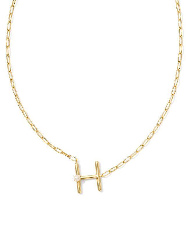 Pearl Letter H Short Pendant Necklace-Gold