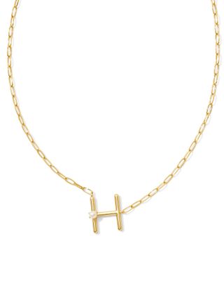 Pearl Letter H Short Pendant Necklace-Gold