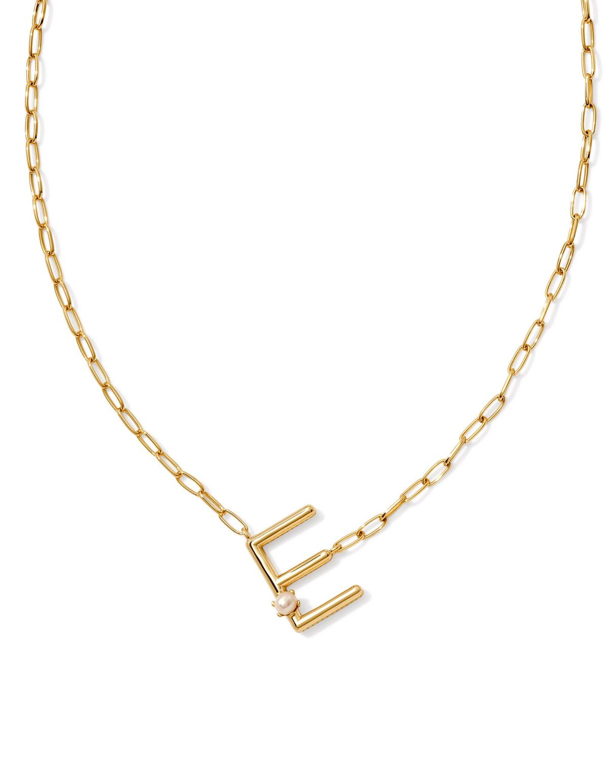 Pearl Letter E Short Pendant Necklace-Gold