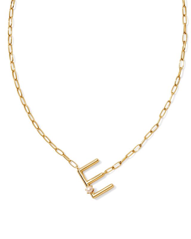 Pearl Letter E Short Pendant Necklace-Gold