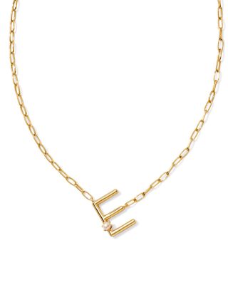 Pearl Letter E Short Pendant Necklace-Gold