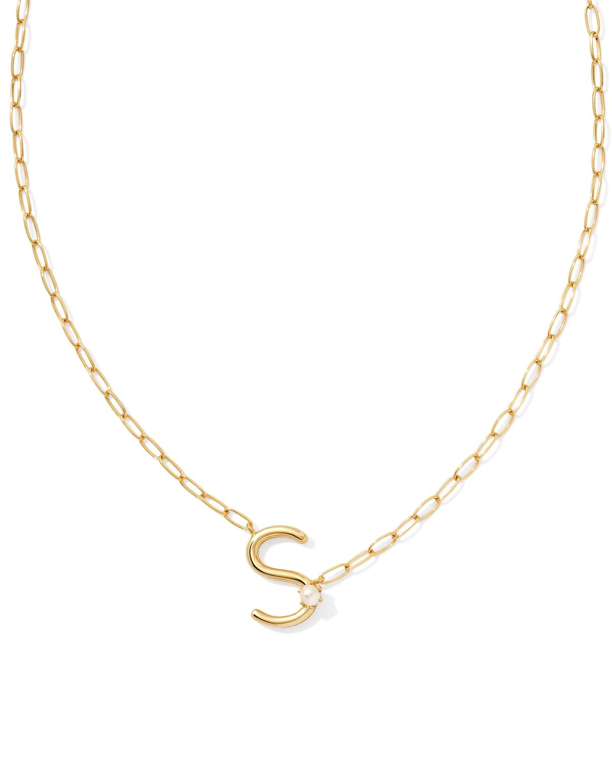 Pearl Letter S Short Pendant Necklace-Gold