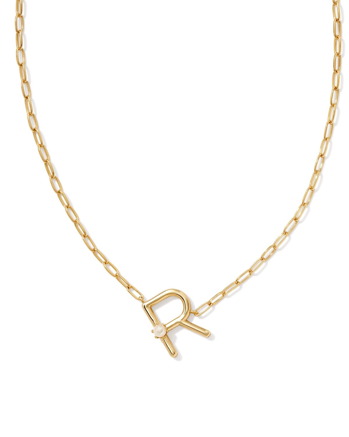 Pearl Letter R Short Pendant Necklace-Gold