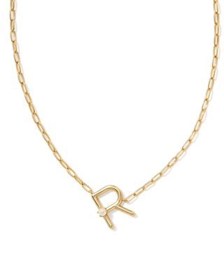 Pearl Letter R Short Pendant Necklace-Gold