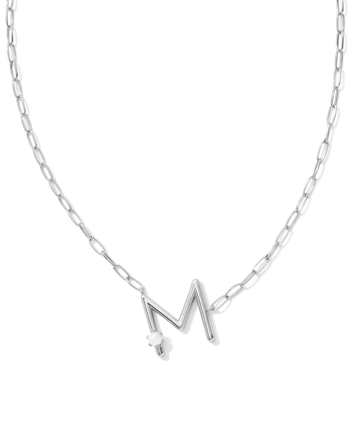 Pearl Letter M Short Pendant Necklace-Silver