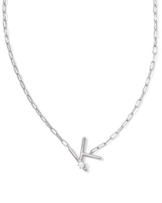 Pearl Letter K Short Pendant Necklace-Silver