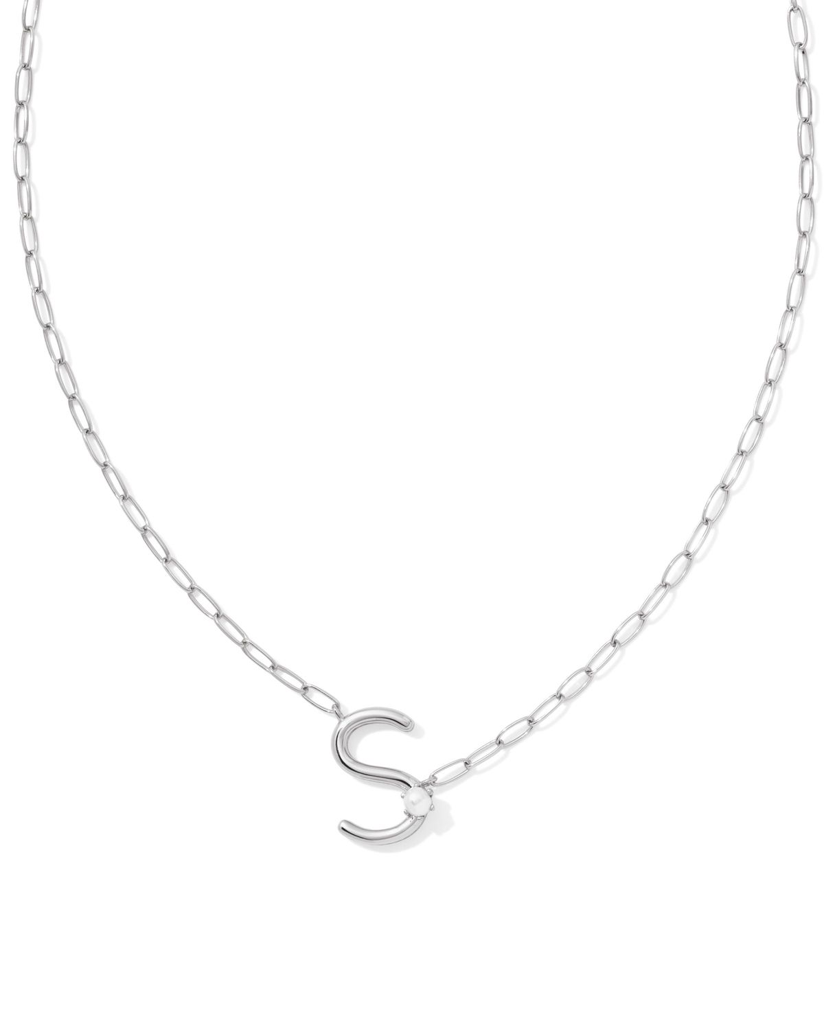 Pearl Letter S Short Pendant Necklace-Silver