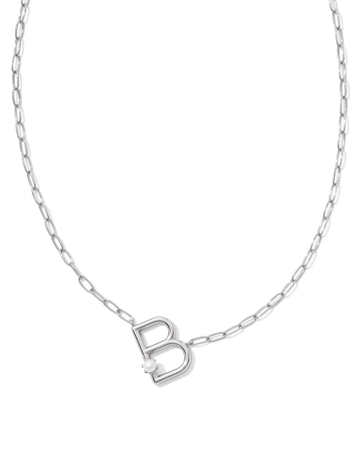 Pearl Letter B Short Pendant Necklace-Silver