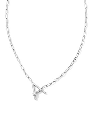 Pearl Letter A Short Pendant Necklace-Silver
