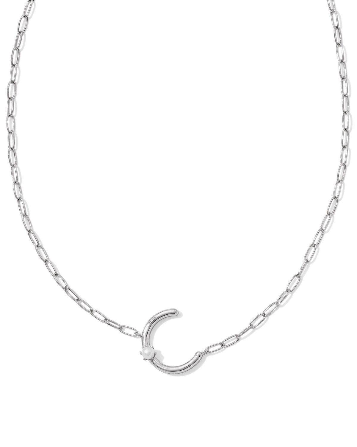 Pearl Letter C Short Pendant Necklace-Silver