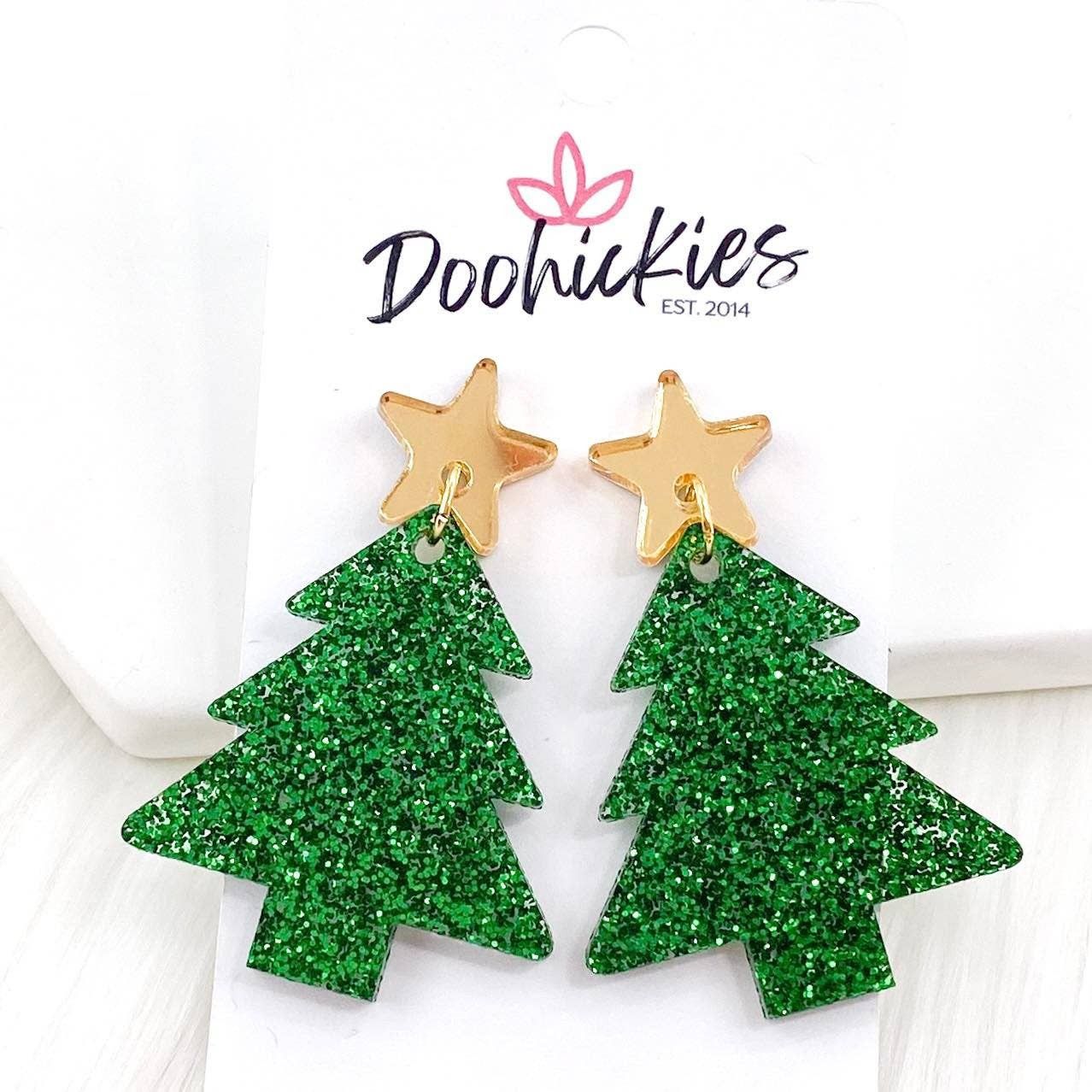 Gold Star &amp; Evergreen Glitter Tree Dangles