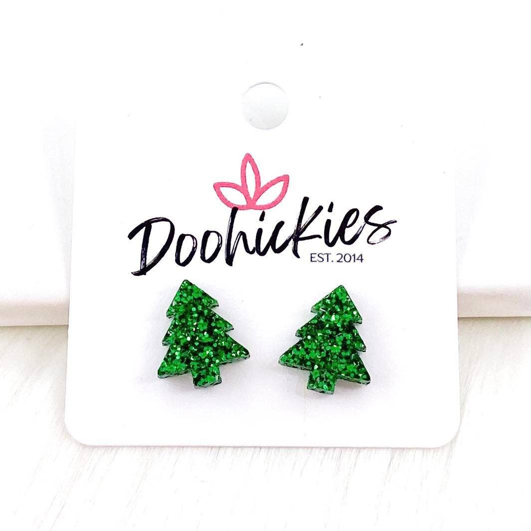 Evergreen Glitter Christmas Tree Studs