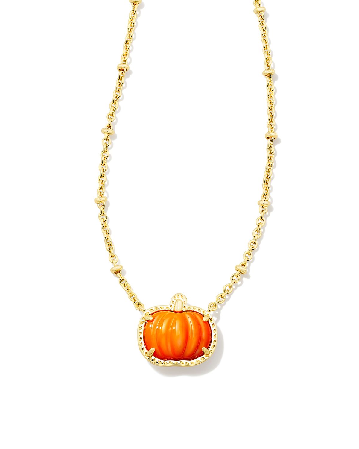 PUMPKIN SHORT PENDANT NECKLACE-GOLD, Color: GOLD ORANGE MOTHER OF PEARL, Size: ONE SIZE