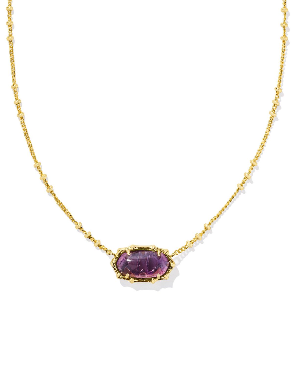 Elisa Bamboo Frame Short Pendant Necklace-Gold/Amethyst