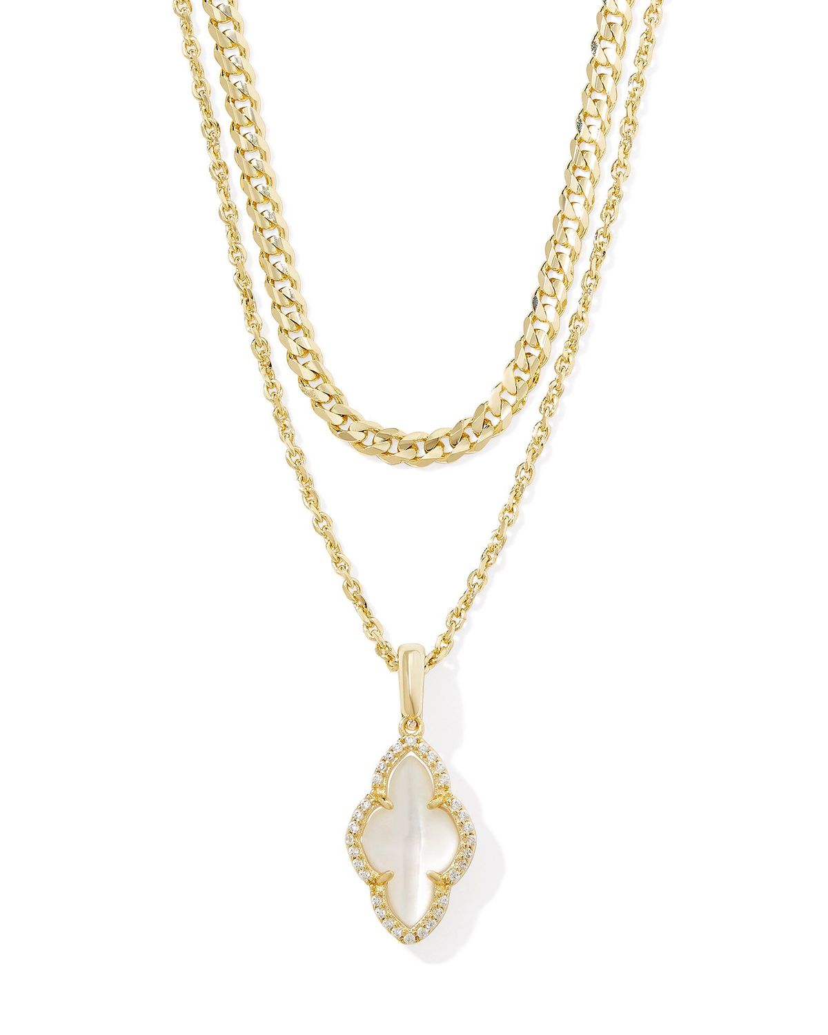 Abbie Pave Frame Multi Strand Necklace-Gold