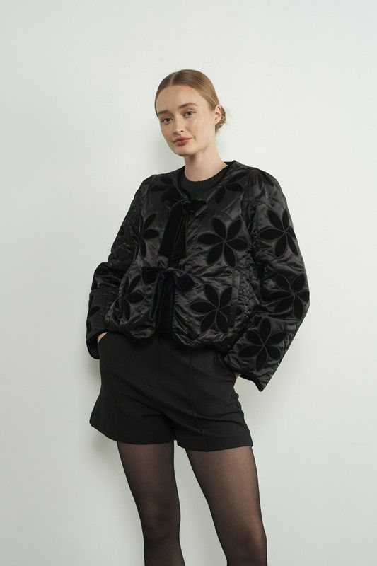 WAVE HEM PATCHWORK JACKET WITH BOW