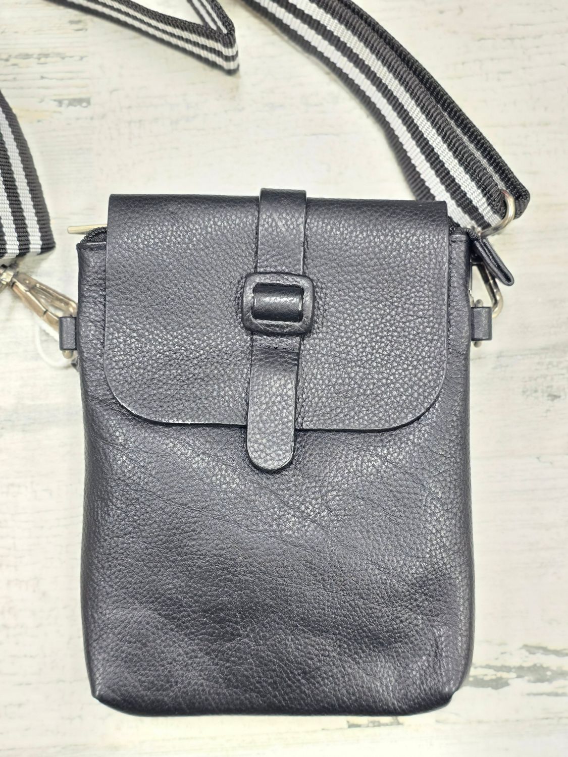 Flapover Crossbody with Buckle, Color: BLACK