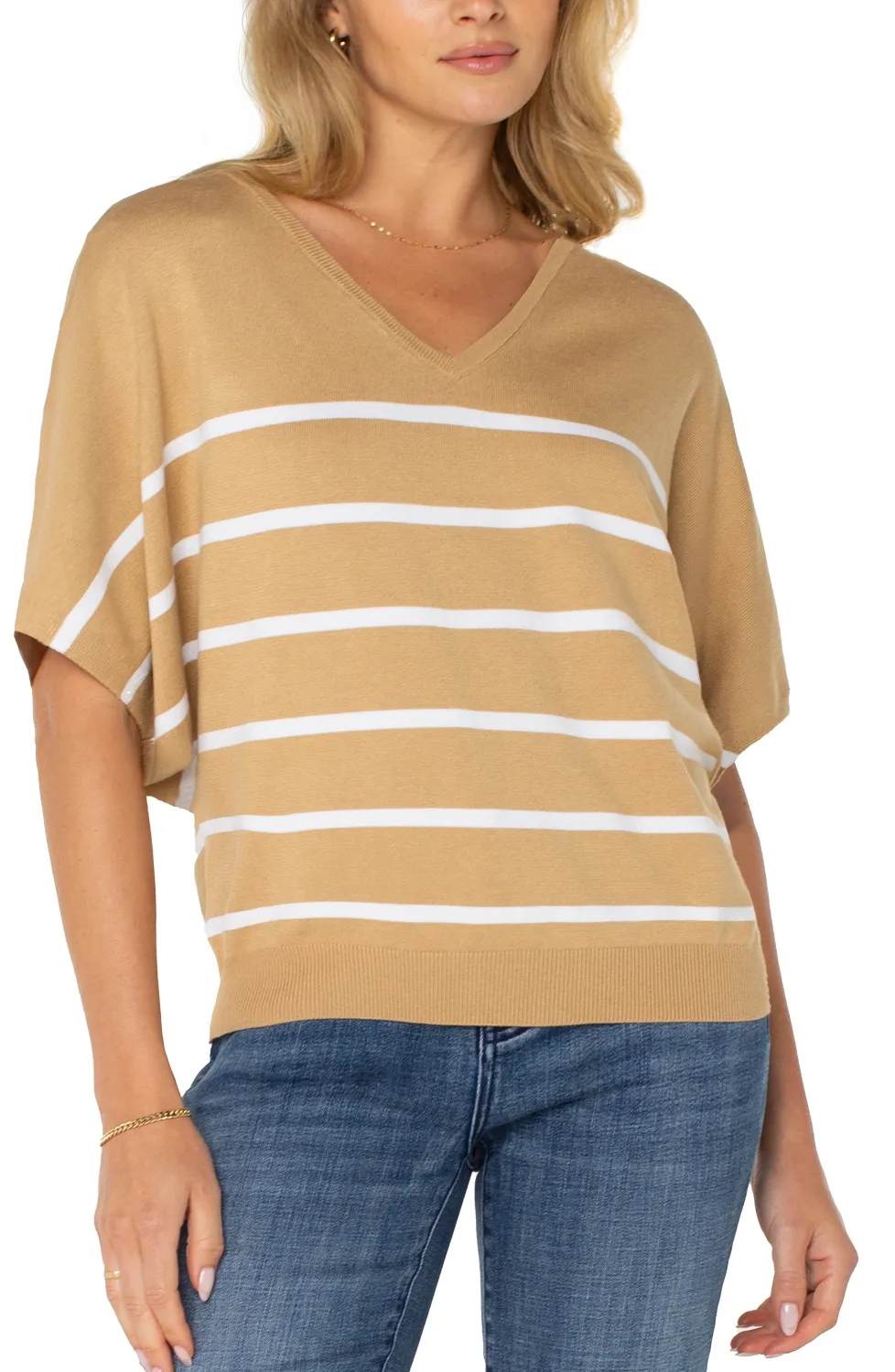 Short Sleeve Dolman V-Neck Sweater 23.5&quot; hps