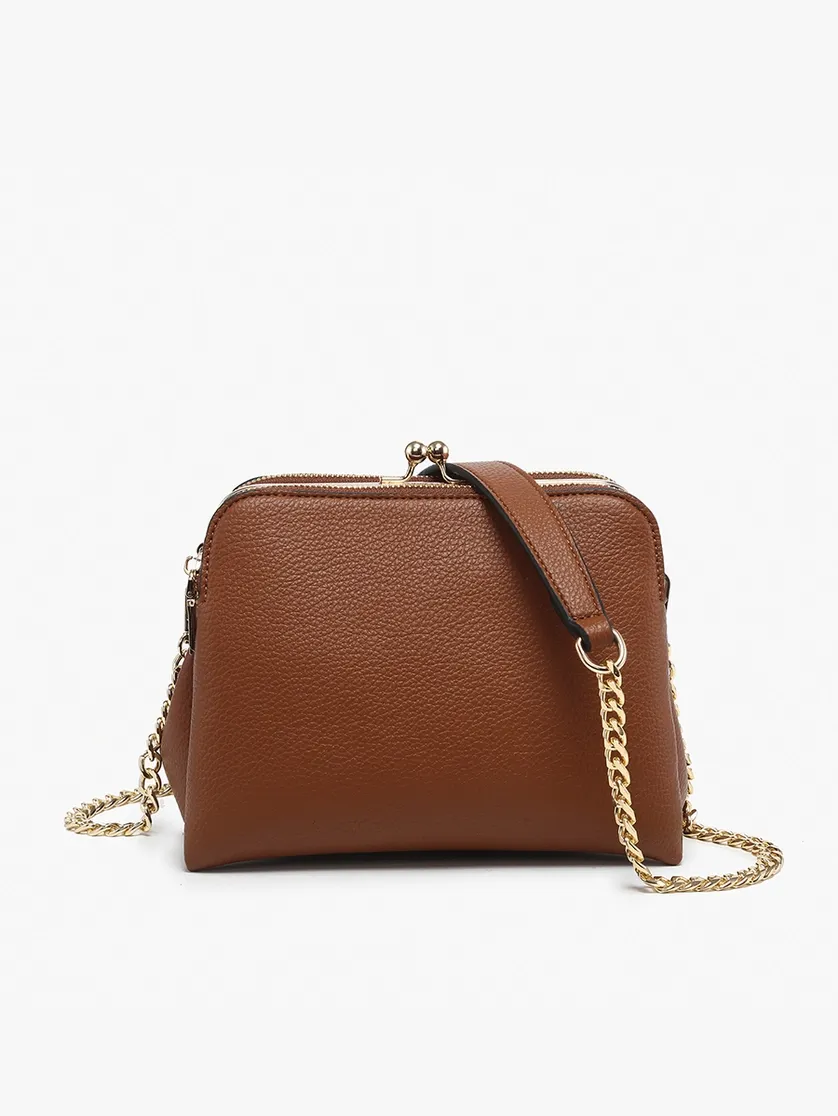 Kiva Snap Pouch Crossbody w/ Chain Strap-Brown