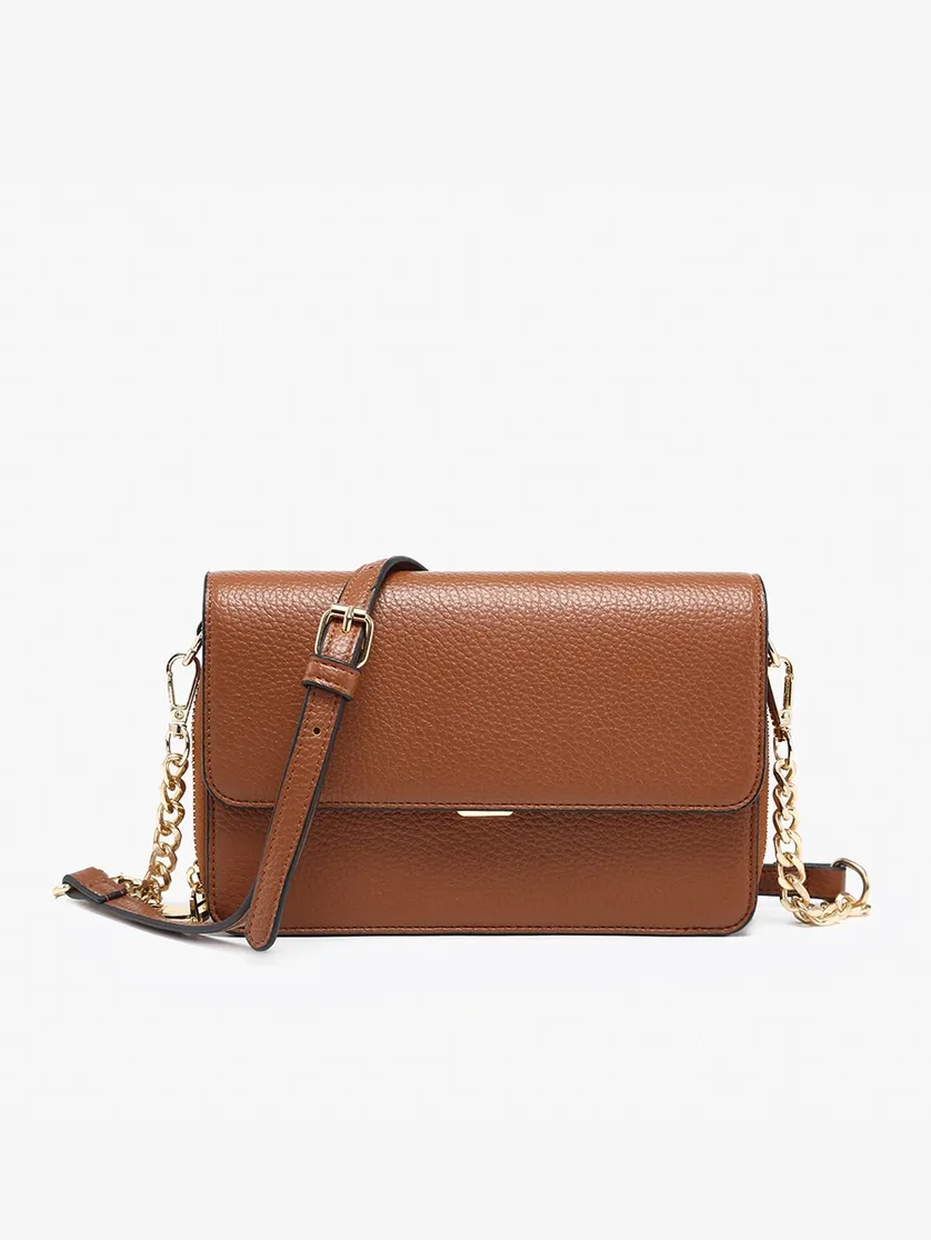 Lauryn Flapover Crossbody w/ Chain Strap-Brown