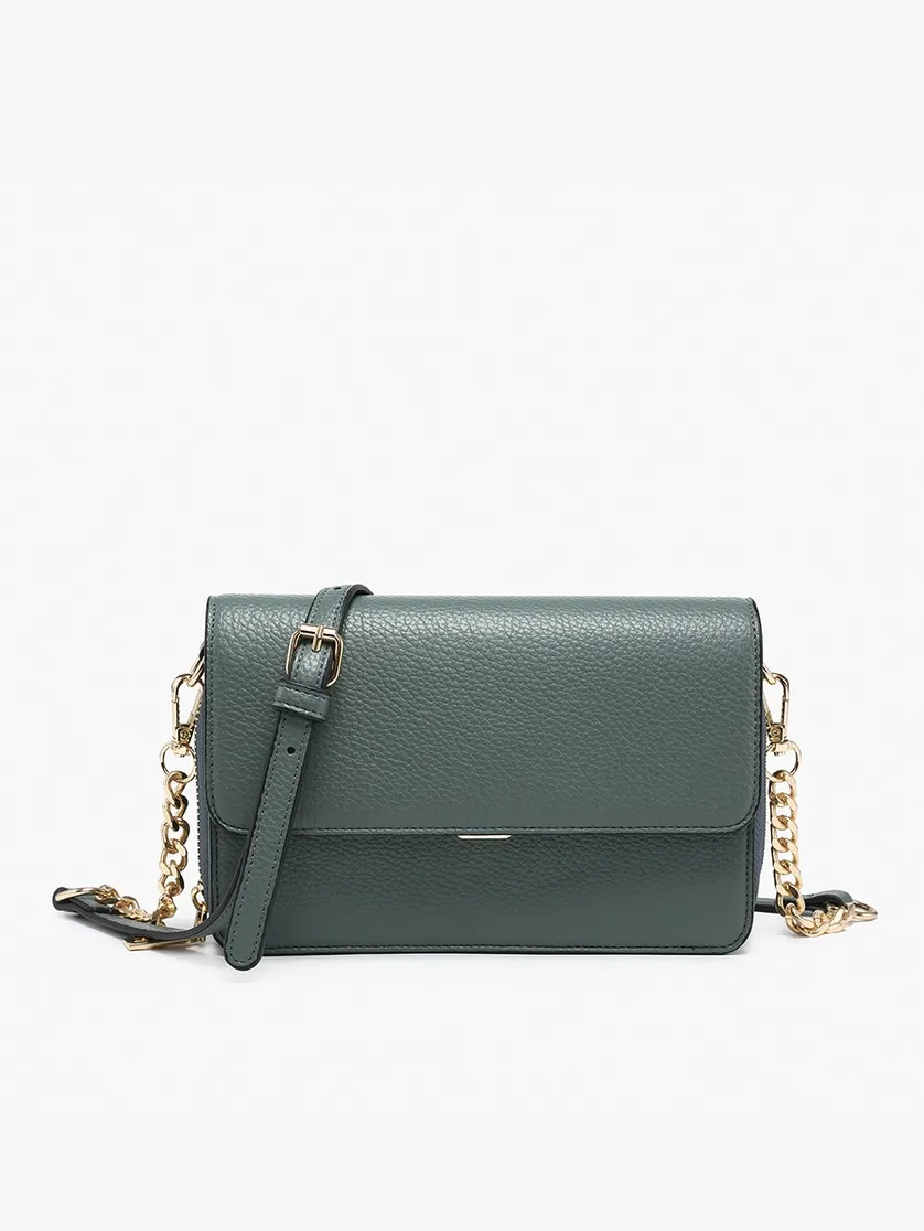 Lauryn Flapover Crossbody w/ Chain Strap-Dark Slate